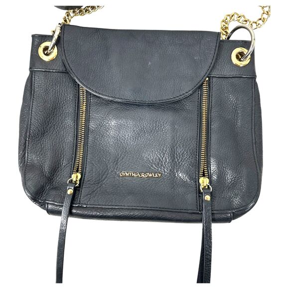 Cynthia Rowley Black Leather Gold Chain Crossbody Purse - Picture 2 of 4